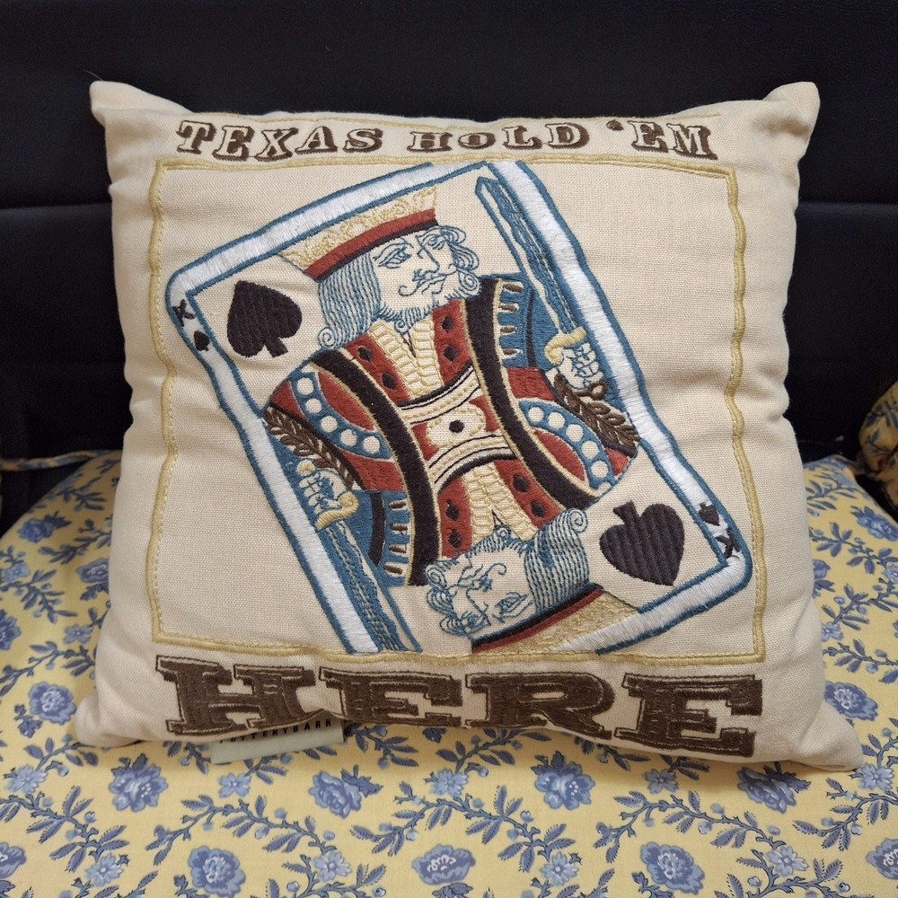 Pottery Barn "Texas Hold 'Em" Small Throw Pillow Embroidered‎ King Of Spades Vtg